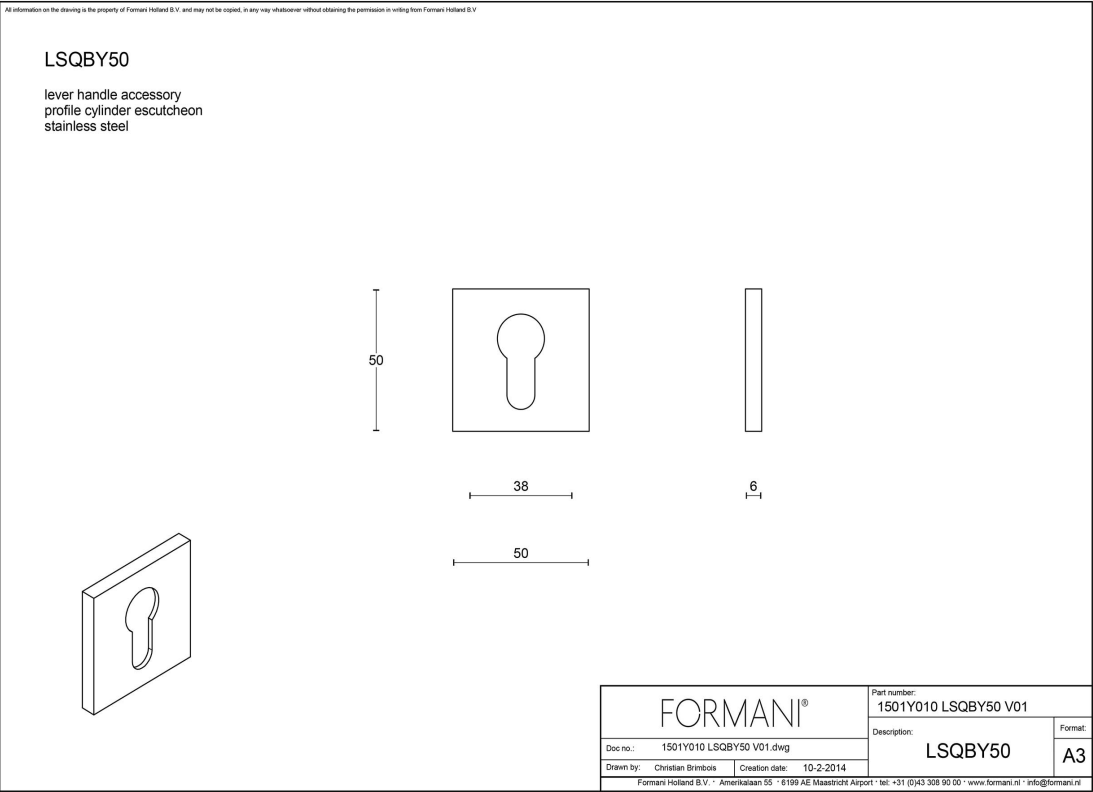 Formani cilinderrozet LSQBY50 mat roestvast staal – detail