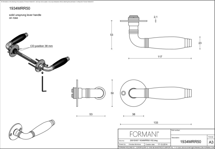 Formani 1934MRR50 deurkruk Glans Nikkel – detail