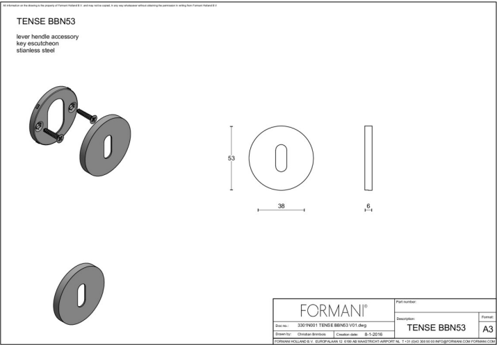 Formani sleutelplaatje BBN53 mat zwart – detail