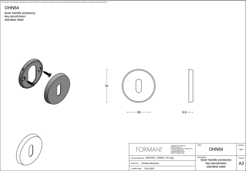 Formani sleutelplaatje OHN54 PVD mat zwart detail