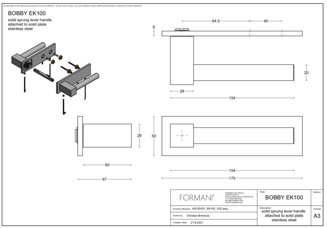 Formani EK100G deurkruk PVD mat zwart – detail
