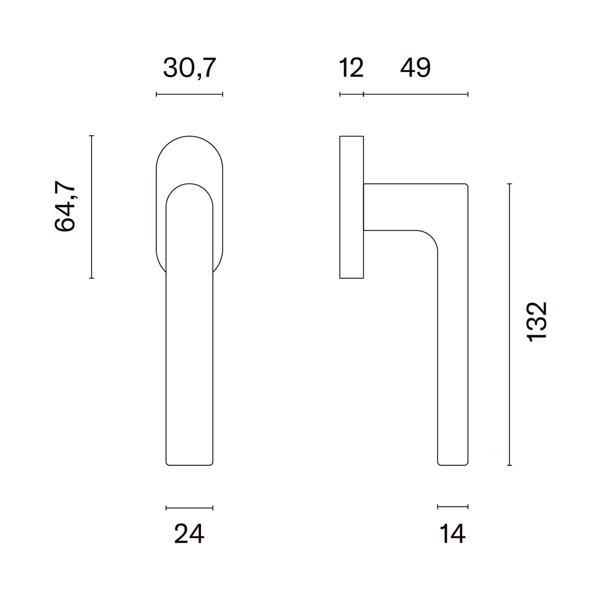 STILE raamkruk Rewa R technische tekening met afmetingen