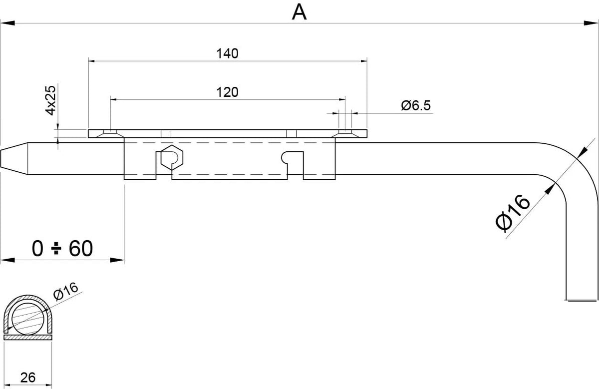IBFM grondgrendel 230 mm verzinkt - productafbeelding