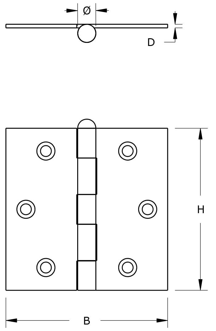 Dulimex Scharnier met losse RVS pen en rechte hoeken 76x76 mm RVS geborsteld, detail