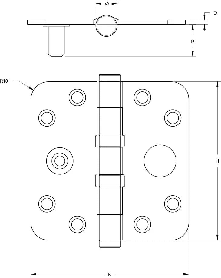 Dulimex kogellagerscharnier SKG**2 76x76 mm RVS vooraanzicht