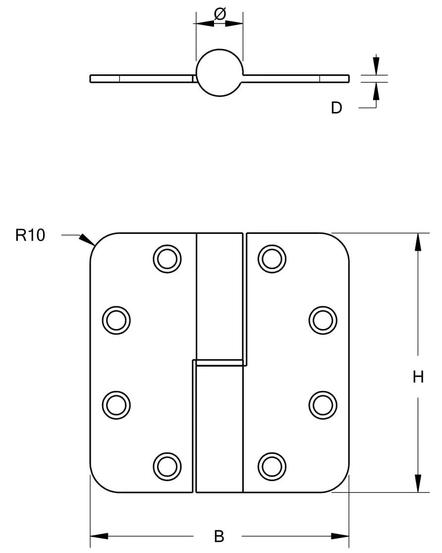 DX kogelstiftpaumelle 89x89 mm RVS geborsteld links vooraanzicht
