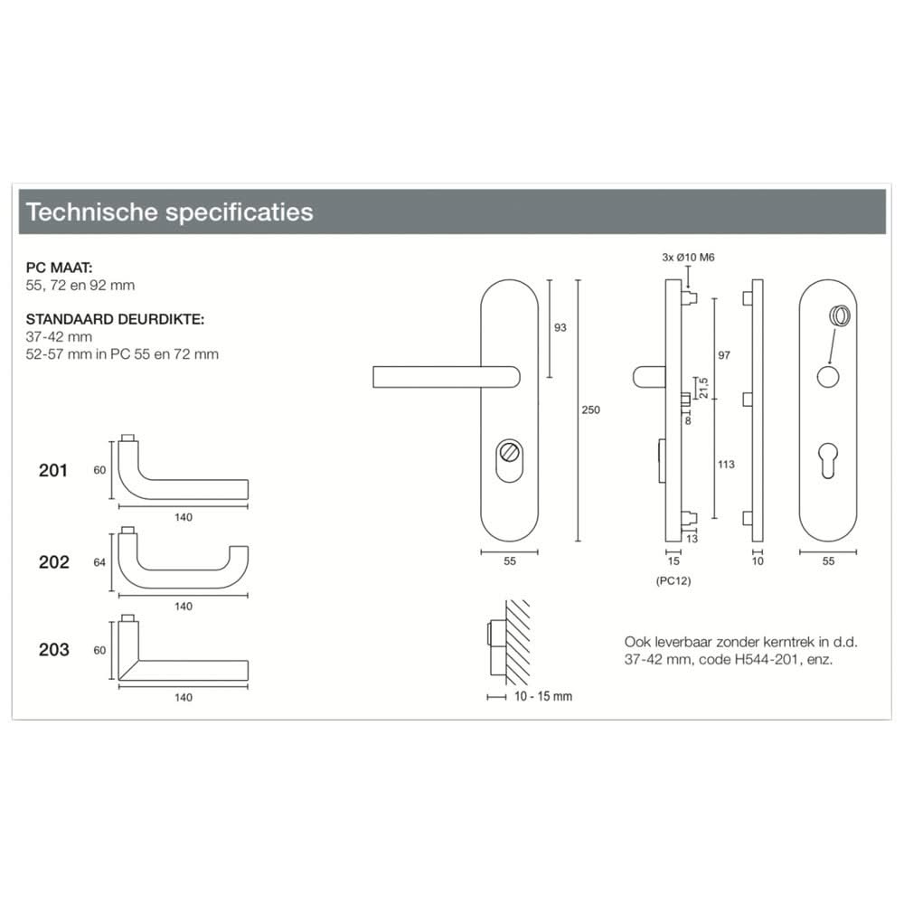 Hafi Private Line veiligheidsbeslag model 202 kruk/kruk RVS geborsteld - technische maattekening