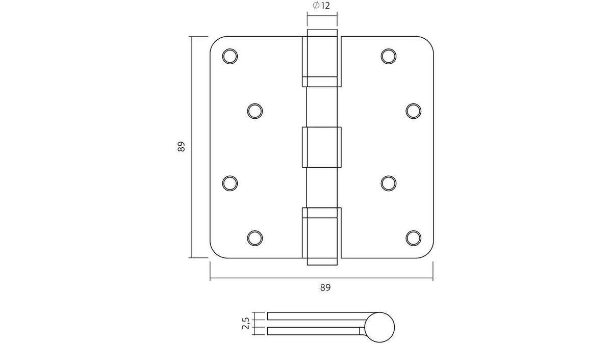 Intersteel kogellagerscharnier 89x89 mm met ronde hoek - inclusief schroeven