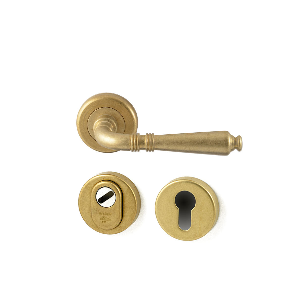 Hardbrass achterdeurset Ginevra SKG3 messing getrommeld vooraanzicht