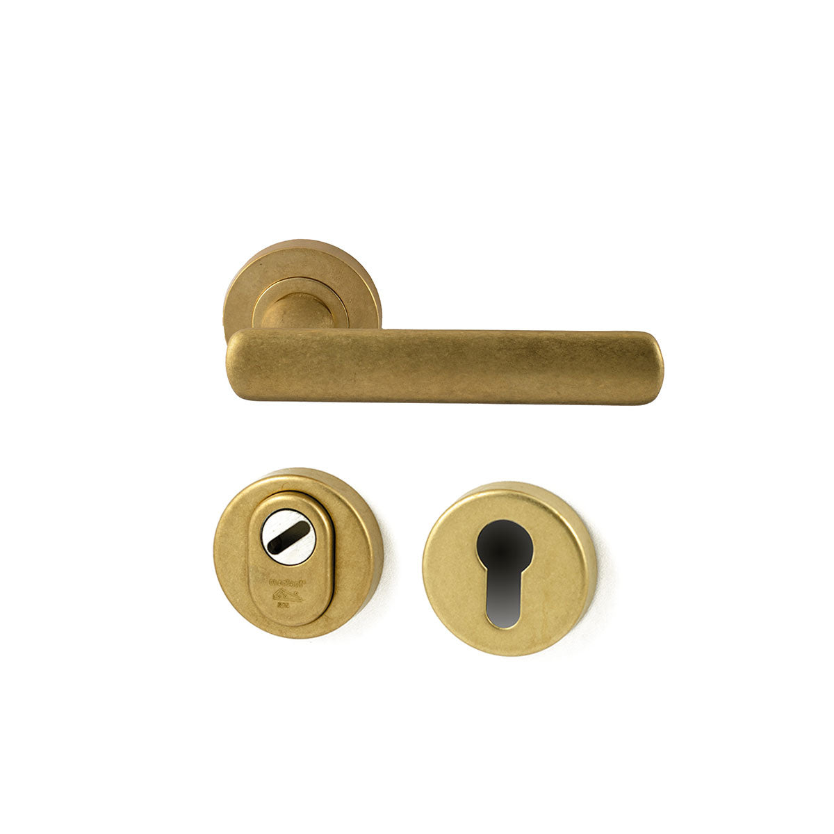 Hardbrass achterdeurset Shadow SKG3 messing getrommeld vooraanzicht