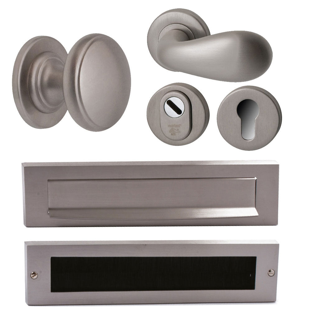 Hardbrass voordeurset Pragma/Olympia PVD INOX vooraanzicht