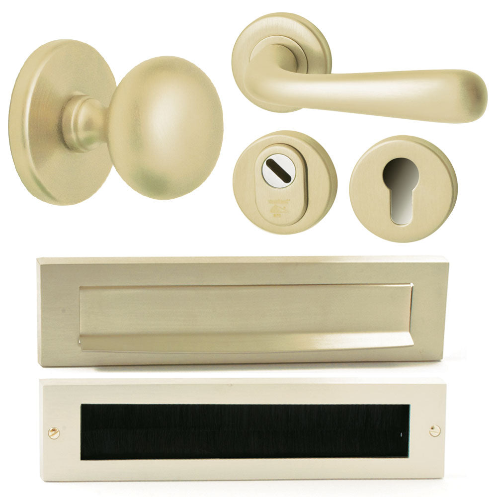 Hardbrass voordeurset Iris/Silvia PVD Champagne Goud vooraanzicht