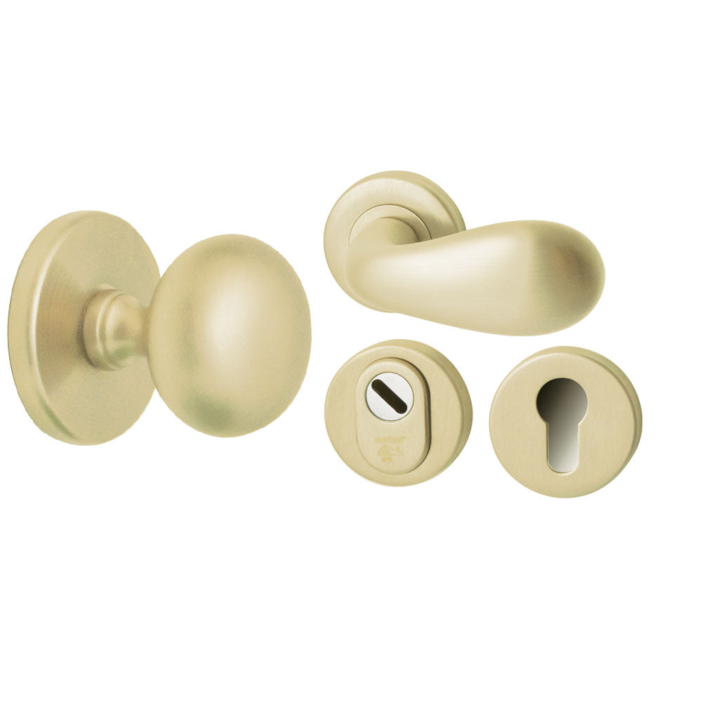 Hardbrass voordeurset Iris/Olympia PVD Champagne Goud vooraanzicht