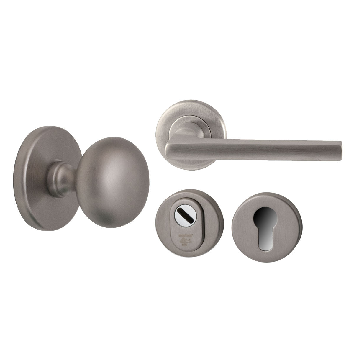 Hardbrass voordeurset Iris/Sara PVD INOX vooraanzicht