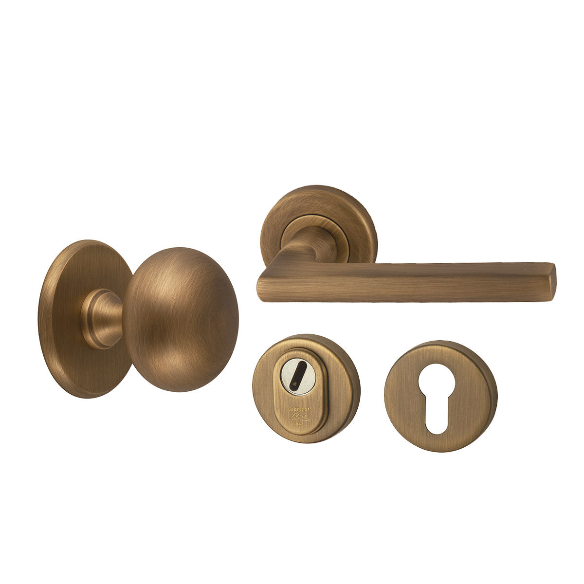 Hardbrass voordeurset Iris/Sara Mat Brons vooraanzicht