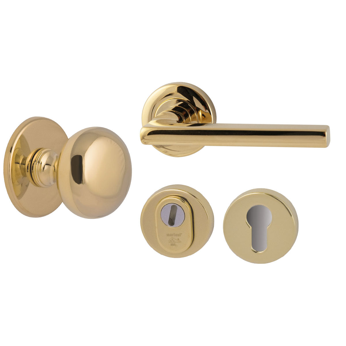 Hardbrass voordeurset Iris/Sara PVD Messing vooraanzicht