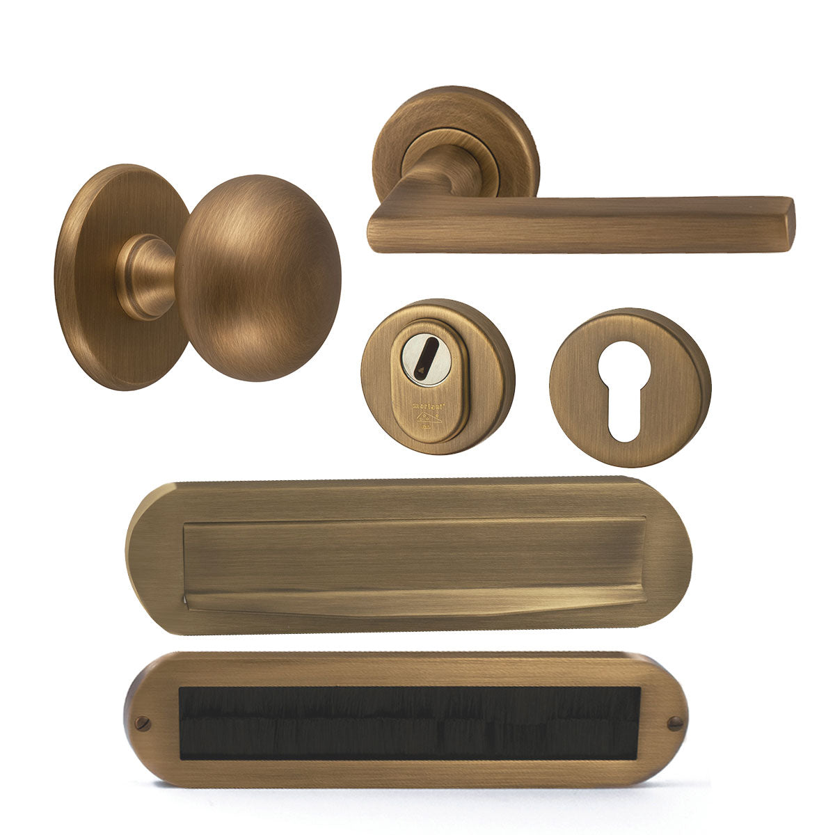 Hardbrass voordeurset Iris/Sara mat brons vooraanzicht