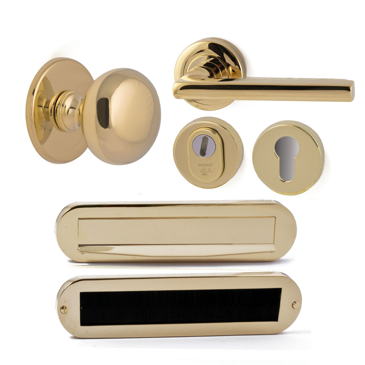Hardbrass voordeurset Iris/Sara PVD messing vooraanzicht