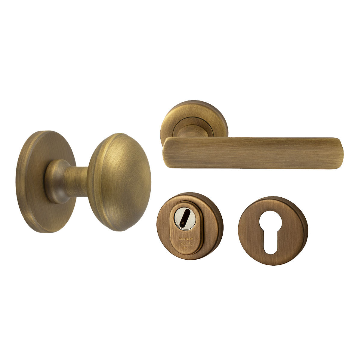 Hardbrass voordeurset Saturnus/Shadow mat brons vooraanzicht