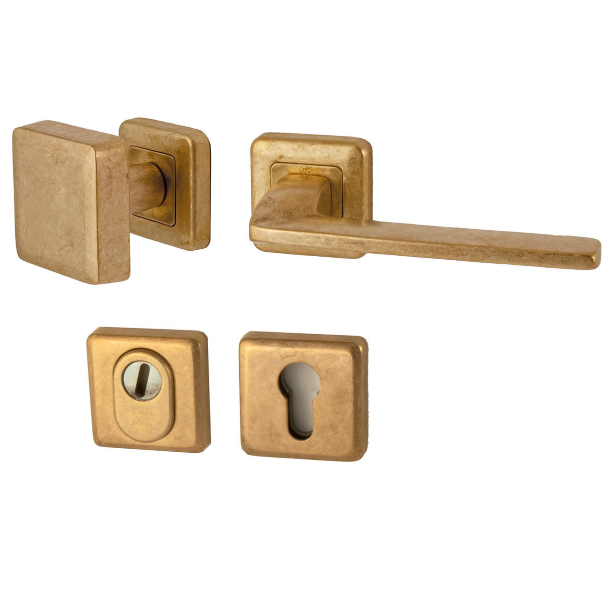 Hardbrass voordeurset Charley/Zenith Messing Getrommeld vooraanzicht