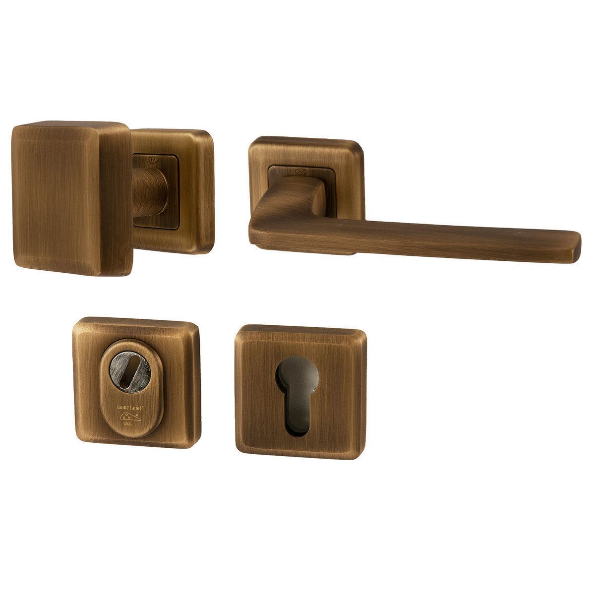 Hardbrass voordeurset Charley/Zenith Mat Brons vooraanzicht