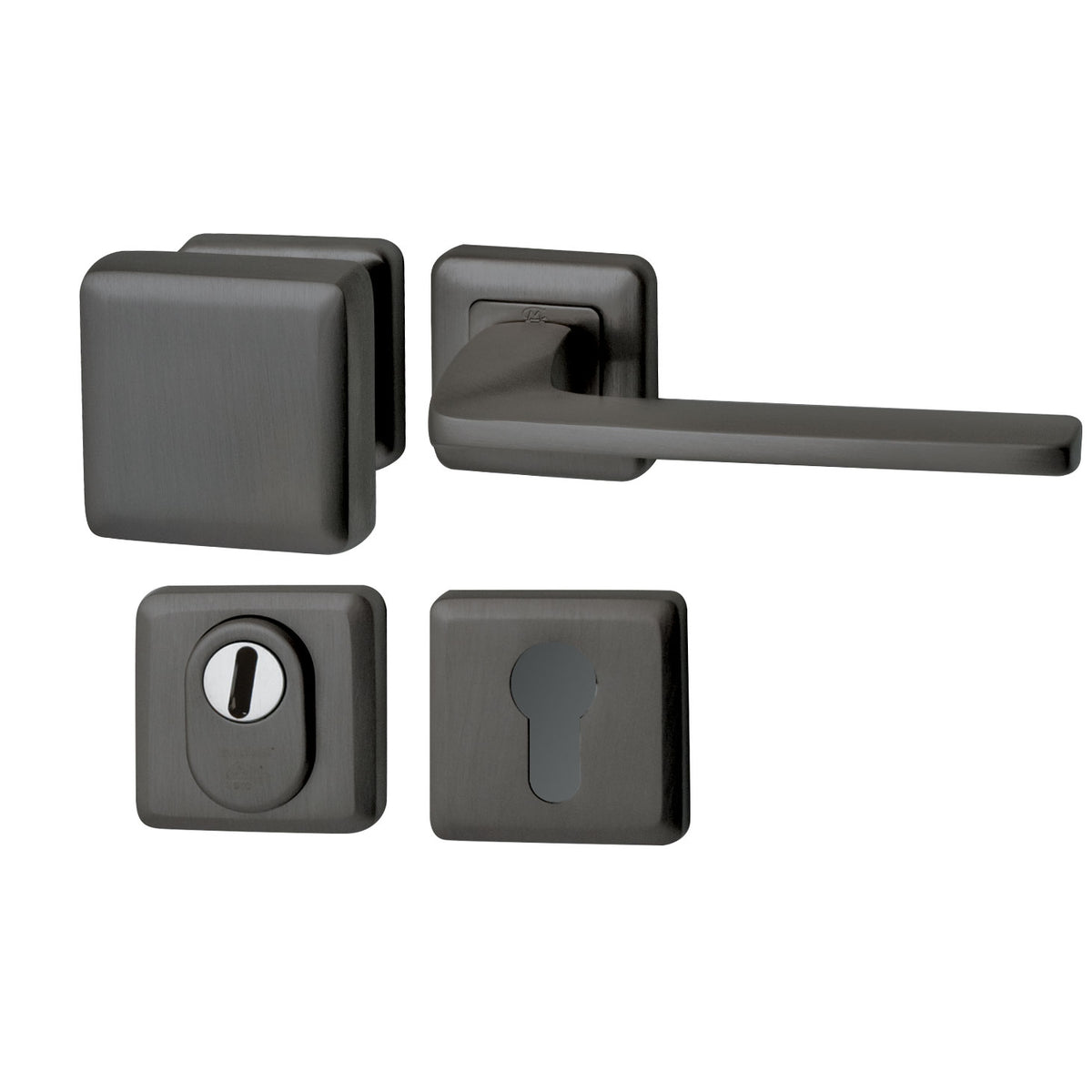 Hardbrass voordeurset Charley/Zenith PVD Gun Metal vooraanzicht