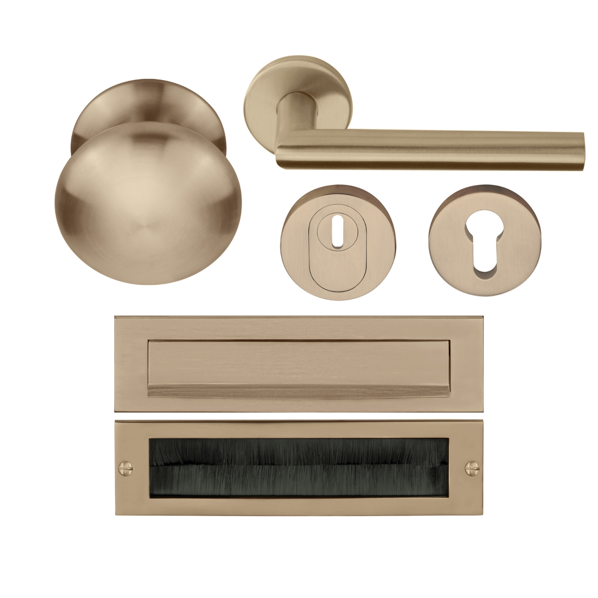 Formani Complete Voordeurset knop/kruk Licht Brons PVD LB2-19 SKG3 – vooraanzicht