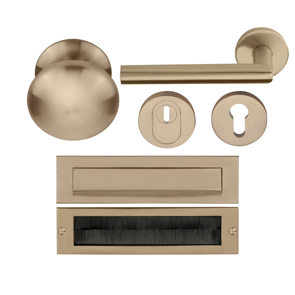 Formani Complete Voordeurset knop/kruk Licht Brons PVD LB2-19 SKG3 – detailweergave
