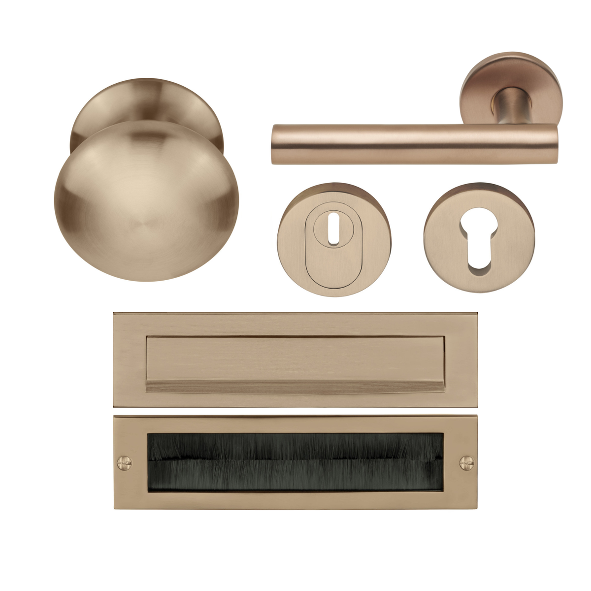 Formani Complete Voordeurset knop/kruk Licht Brons PVD LB18H SKG3 – detailweergave