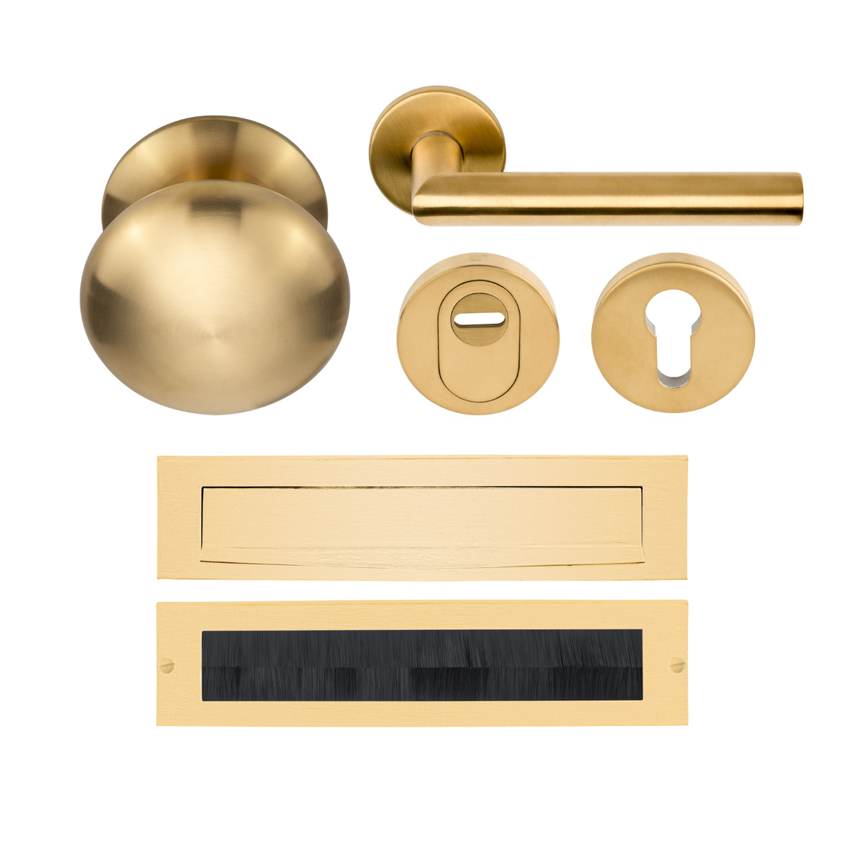 Formani Complete Voordeurset knop/kruk Mat Goud PVD LB2-19 SKG3 – vooraanzicht