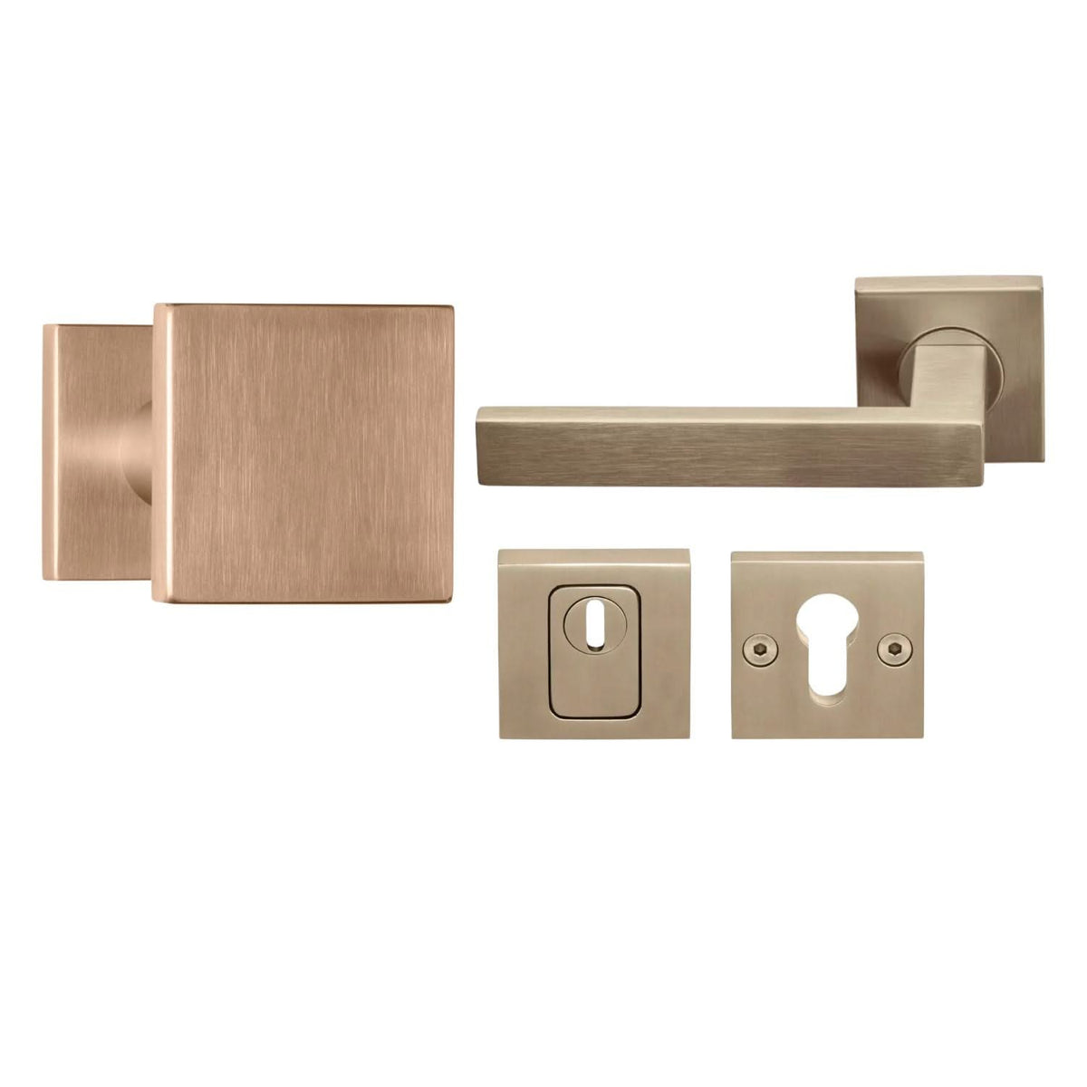 Formani voordeurset knop/kruk BSQ Licht Brons PVD SKG3, vooraanzicht