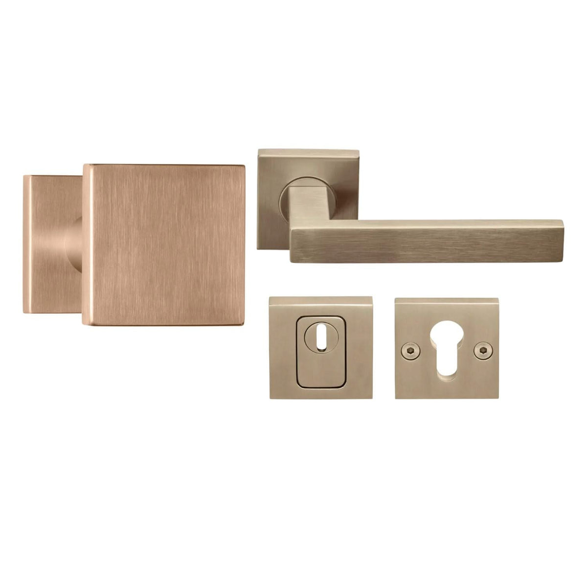 Formani voordeurset knop/kruk BSQ Licht Brons PVD SKG3, vooraanzicht