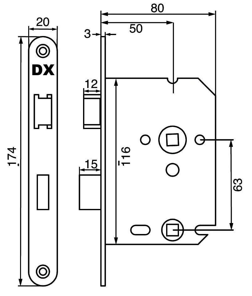 Dulimex WC-/badkamerslot – technische lijntekening