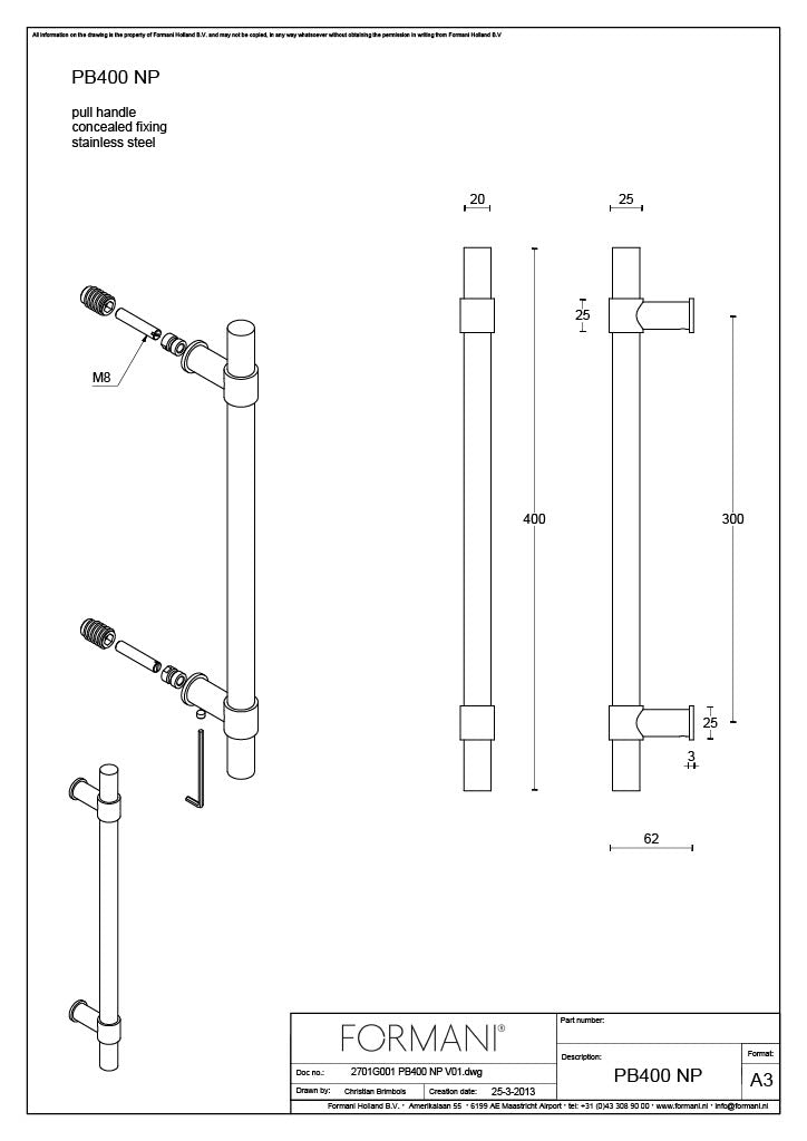 Formani PB400 NP Deurgreep mat zwart, detail