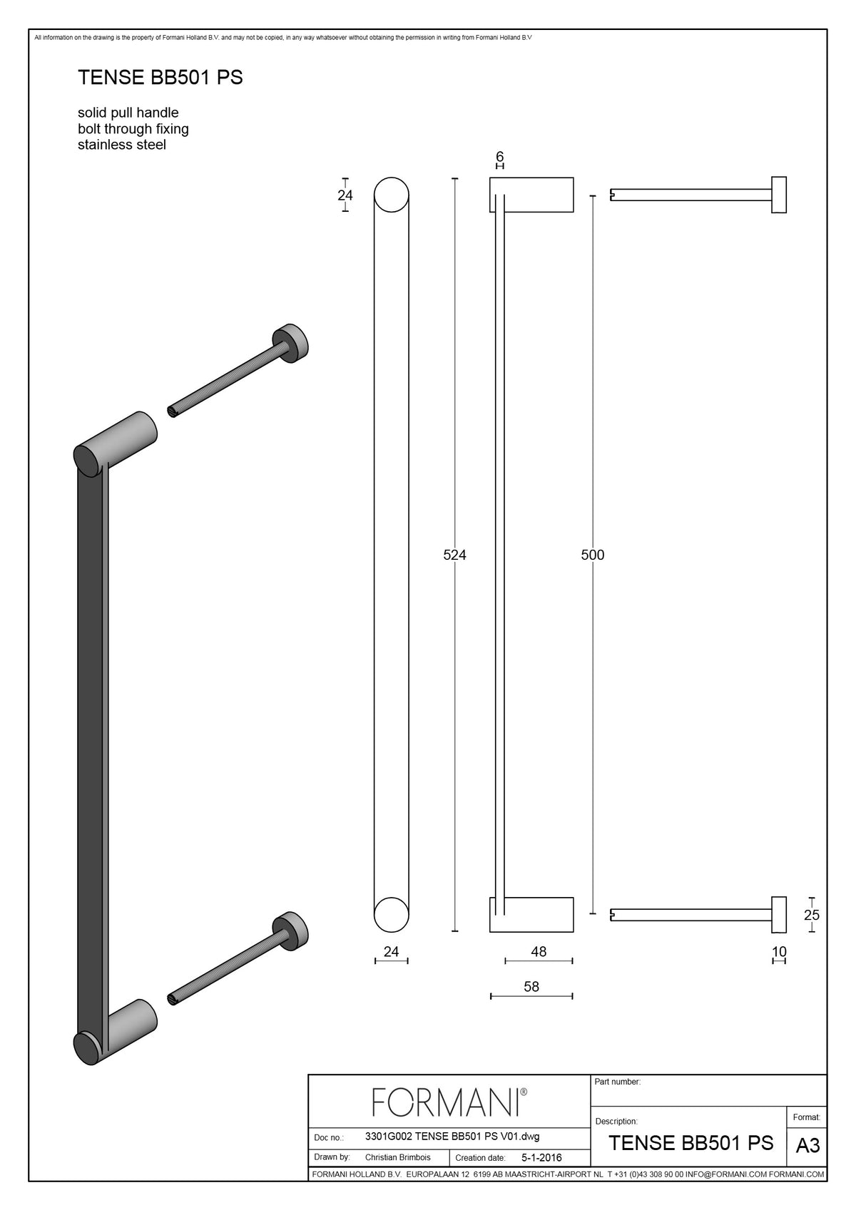 FORMANI BB501 PS voordeurgreep brons – detailfoto