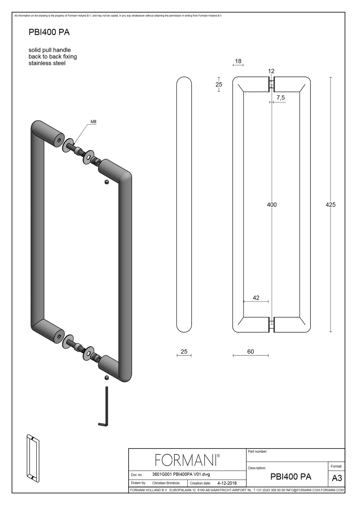 FORMANI PBI400 deurgreep PVD licht brons detail