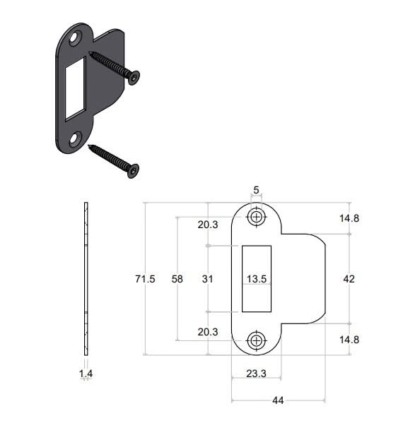 FORMANI sluitplaat LBSPSFC – technische tekening met maatvoering