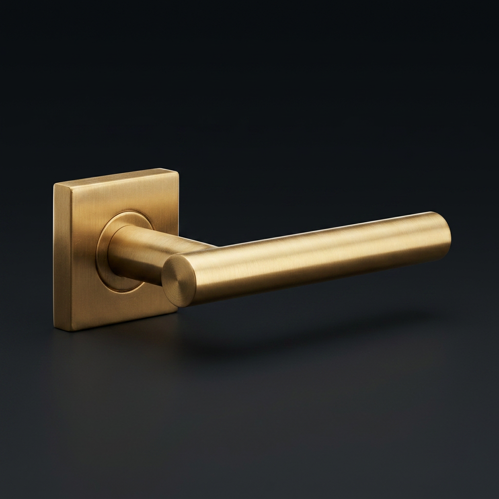 FORMANI deurkruk BASIC LB7-19BSQR53 op vierkant rozet in PVD mat goud – detailweergave
