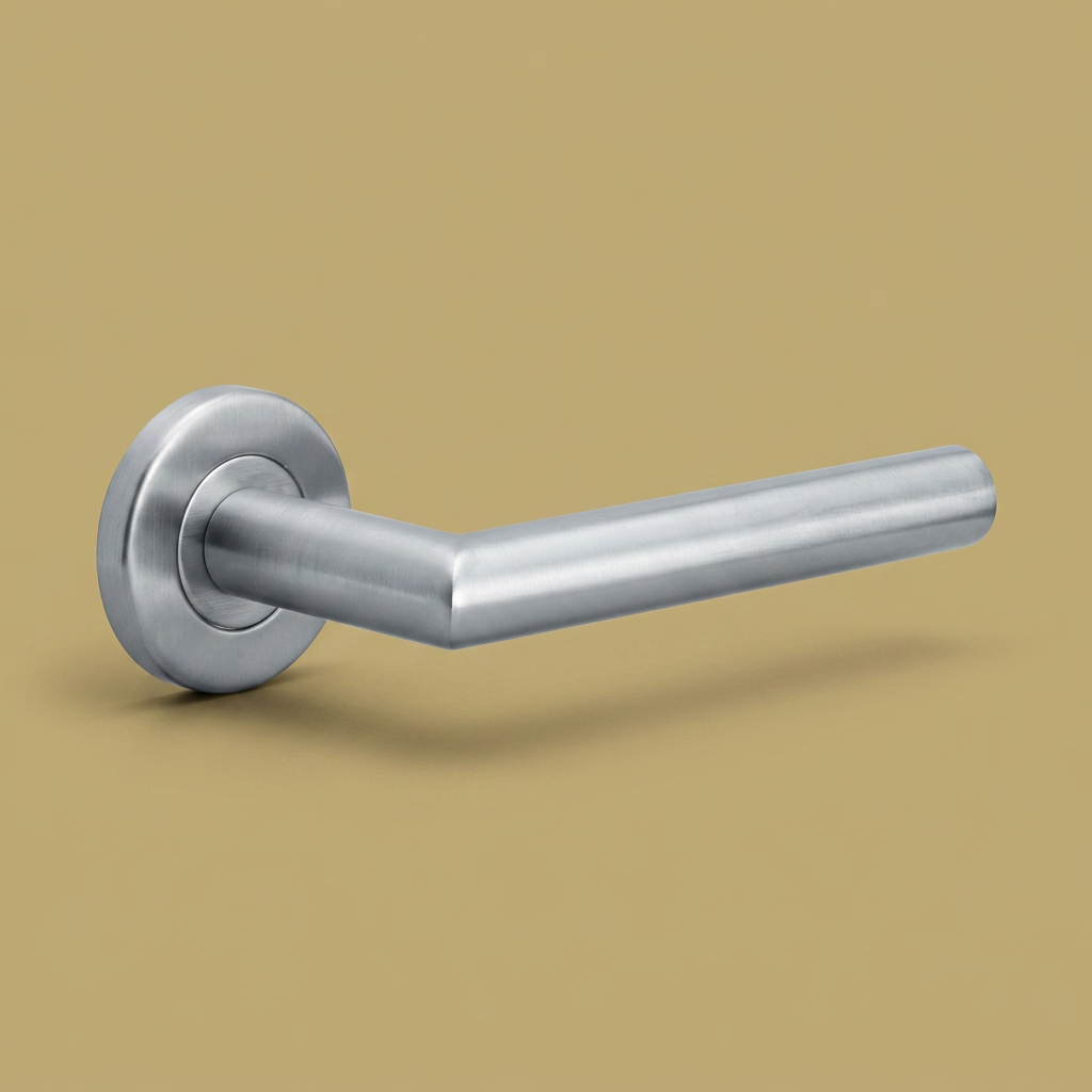 Formani deurkruk BASIC LB2L-19 op ronde rozet mat roestvast staal detail