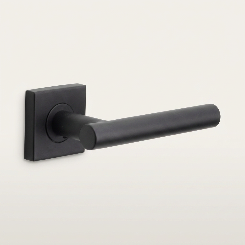 FORMANI deurkruk BASIC LB7-19BSQR53 op vierkant rozet in mat zwart – detailweergave