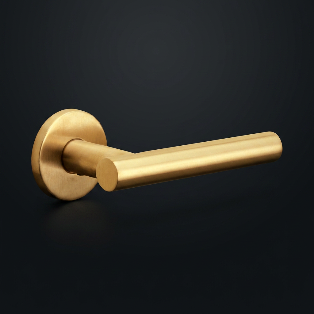FORMANI deurkruk BASIC LB7-19 op ronde rozet in PVD mat goud – detailweergave