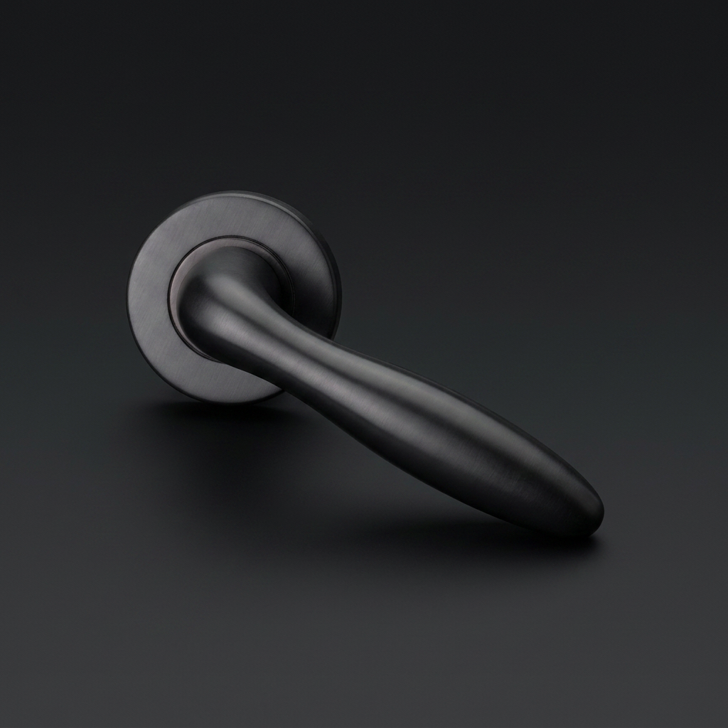 Formani deurkruk BASIC LB18H op ronde rozet in PVD gunmetal - detail