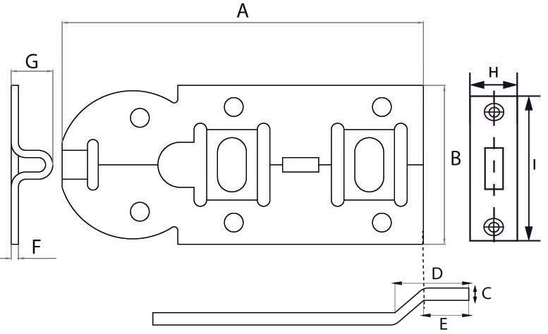 DX rolschuif met bocht – maattekening met afmetingen