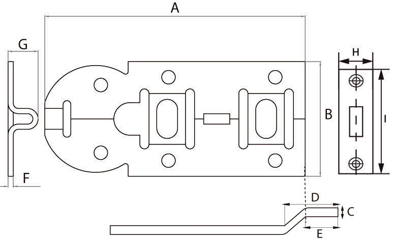 DX rolschuif met bocht 140 mm verzinkt, maattekening met afmetingen