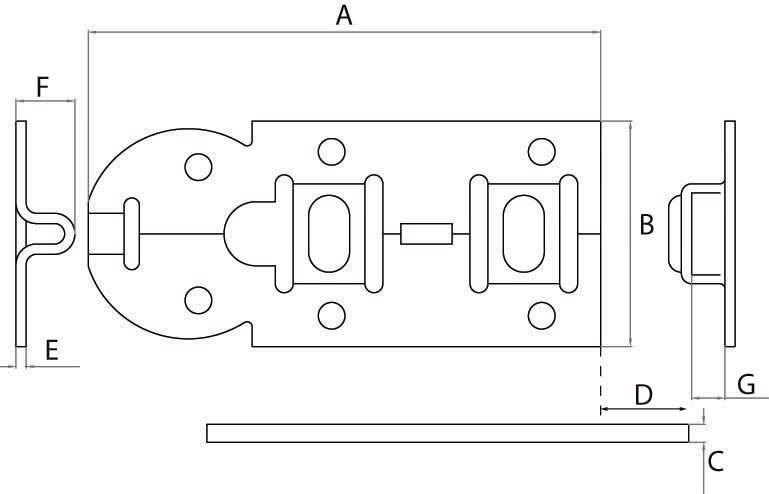 DX rolschuif vlak – maattekening met afmetingen