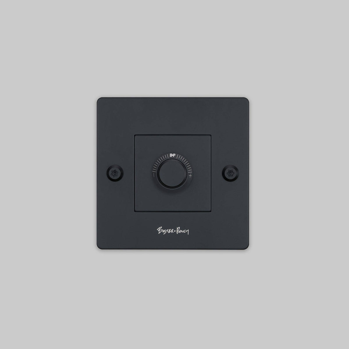 Buster + Punch dimmer Linear met logo zwart detail knurling