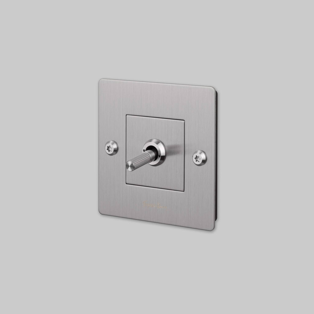 Buster + Punch lichtschakelaar tuimelschakelaar linear steel met logo vooraanzicht