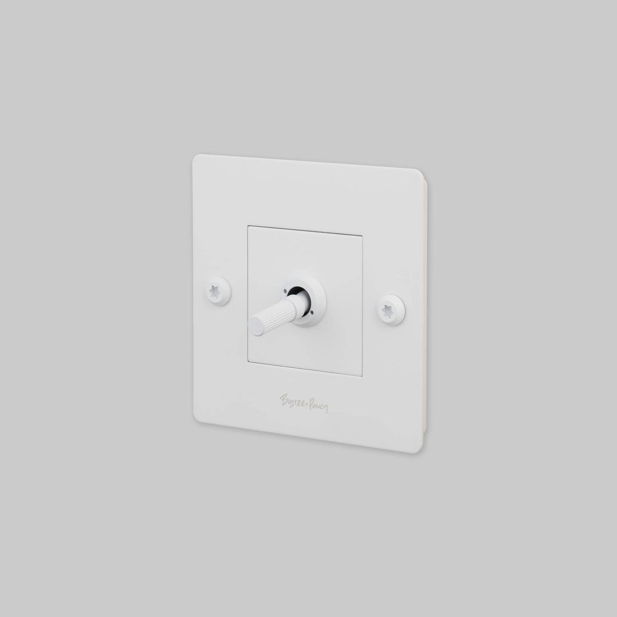 Buster + Punch lichtschakelaar tuimelschakelaar linear white met logo vooraanzicht