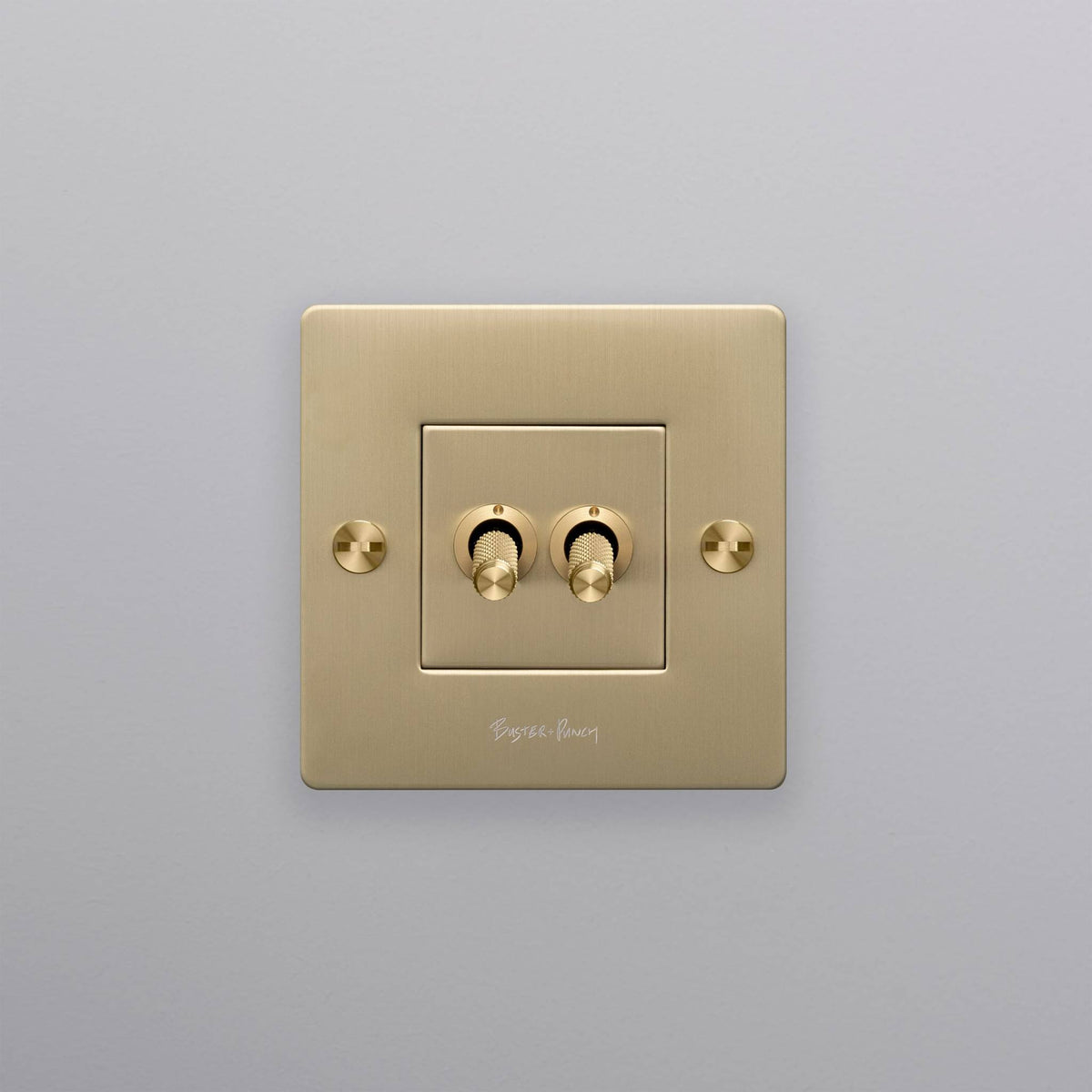 Buster + Punch lichtschakelaar dubbel goud zijaanzicht detail