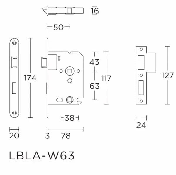 Formani BASICS toilet-/badkamerslot technische tekening met maatvoering